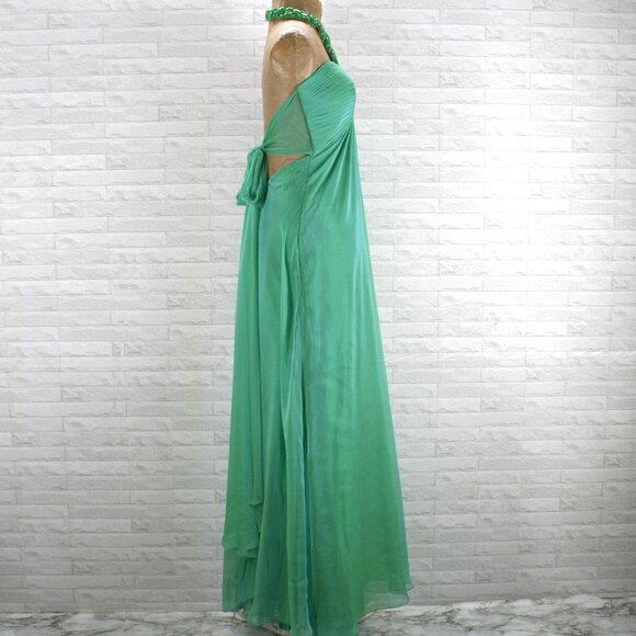 ANAISS Gown Prom Formal Dress Irridescent Stone Choker Cut Out Halter Green 8 - Picture 4 of 15